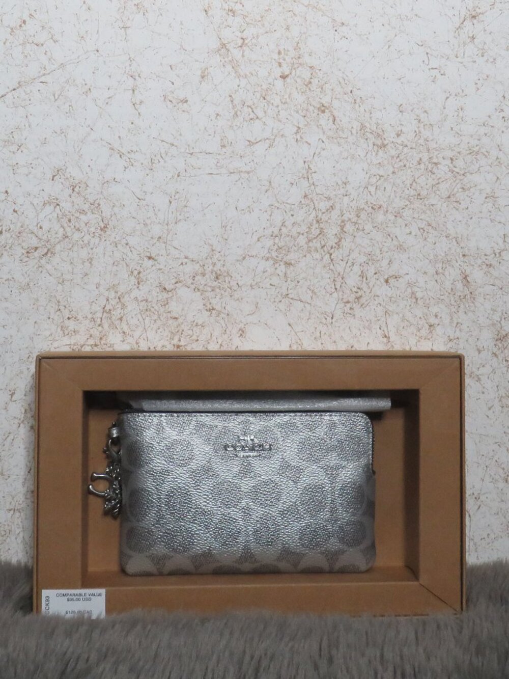 Coach Boxed Corner Zip Wristlet in Signature Canvas with Charms (Gray)